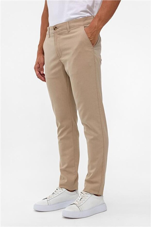 Bej Slim Desenli Pantolon - 3