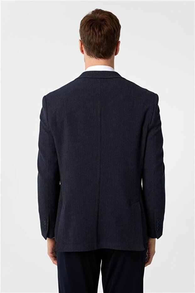 Lacivert Regular Desenli 4 Drop Ceket - 4