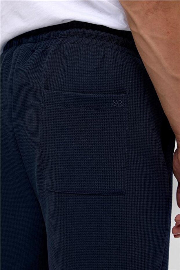 Lacivert Regular Armürlü Örme Şort - 6