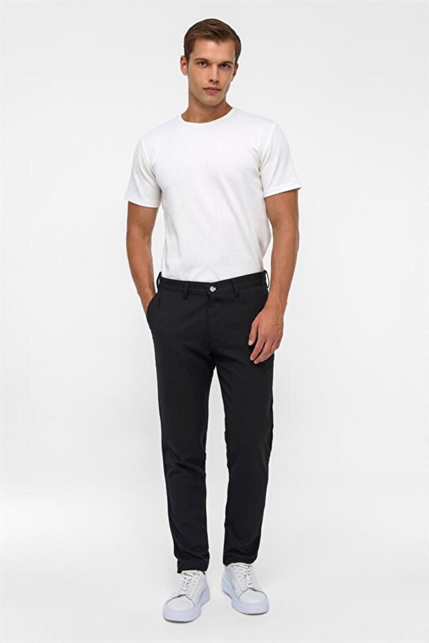 Siyah Slim Desenli Pantolon - 1