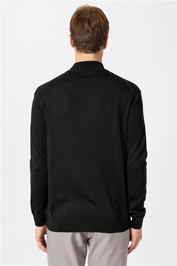 Siyah Regular Desenli Hırka - 4