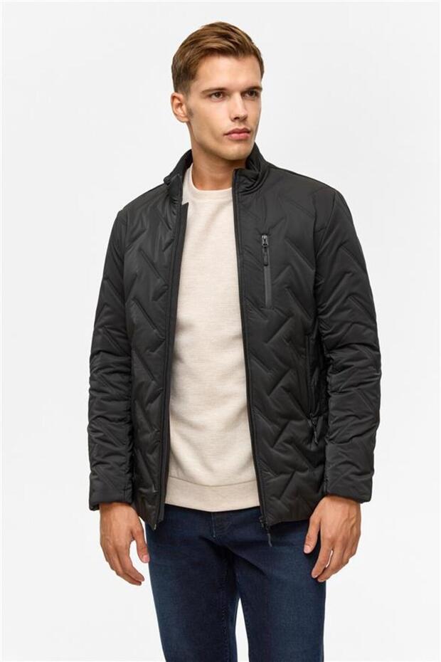 Siyah Slim Kapitone Mont - 5