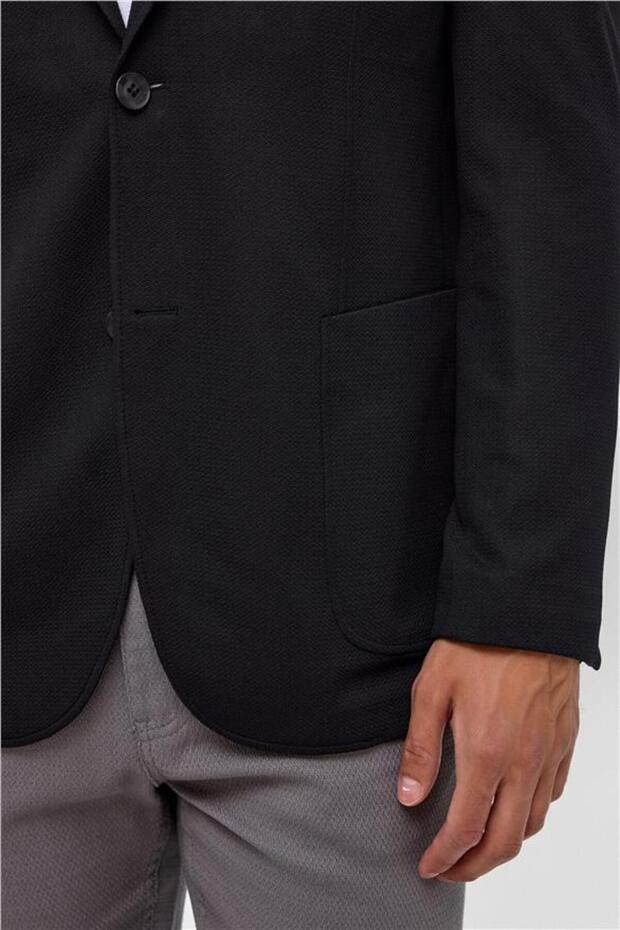 Siyah Regular Desenli Mono Yaka 6 Drop Ceket - 5