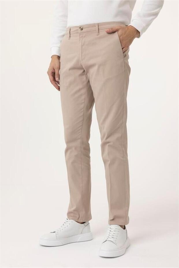 Bej Regular Armürlü Pantolon - 1