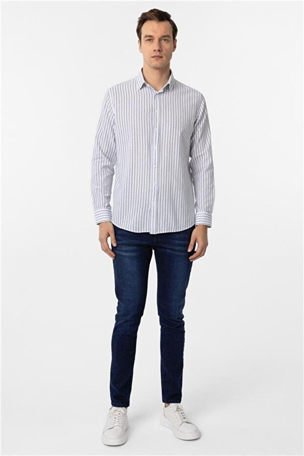 Lacivert Regular Düz Düğmeli Yaka Gömlek - 6