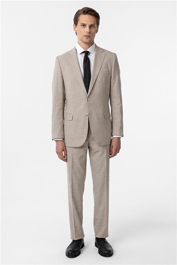 Bej Regular Desenli 6 Drop Takım Elbise - 1