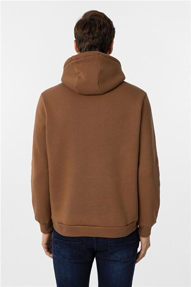 Kiremit Regular Düz Kapüşonlu Yaka Triko - 5