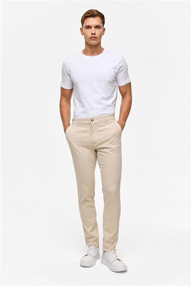 Bej Slim Armürlü Pantolon - 1