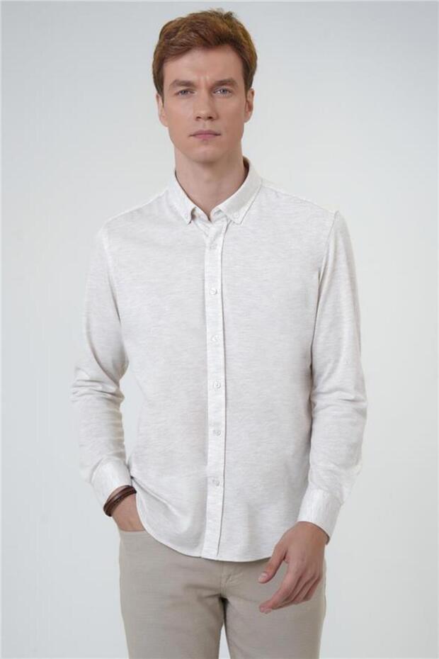 Manşetli Slim Armürlü Gömlek - 1