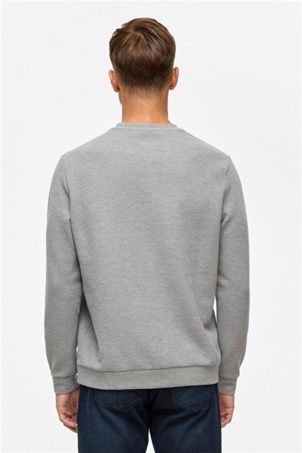 Gri Regular Düz Bisiklet Yaka Sweatshirt - 7