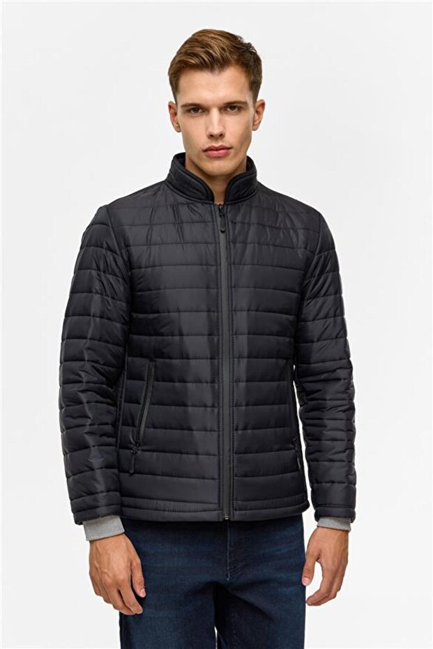 Siyah Slim Kapitone Mont - 7