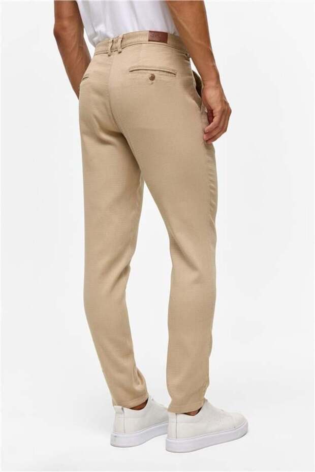 Bej Slim Armürlü Pantolon - 5