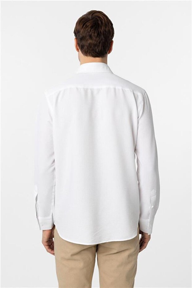 Köşeli Manşet Regular Desenli Gömlek - 4