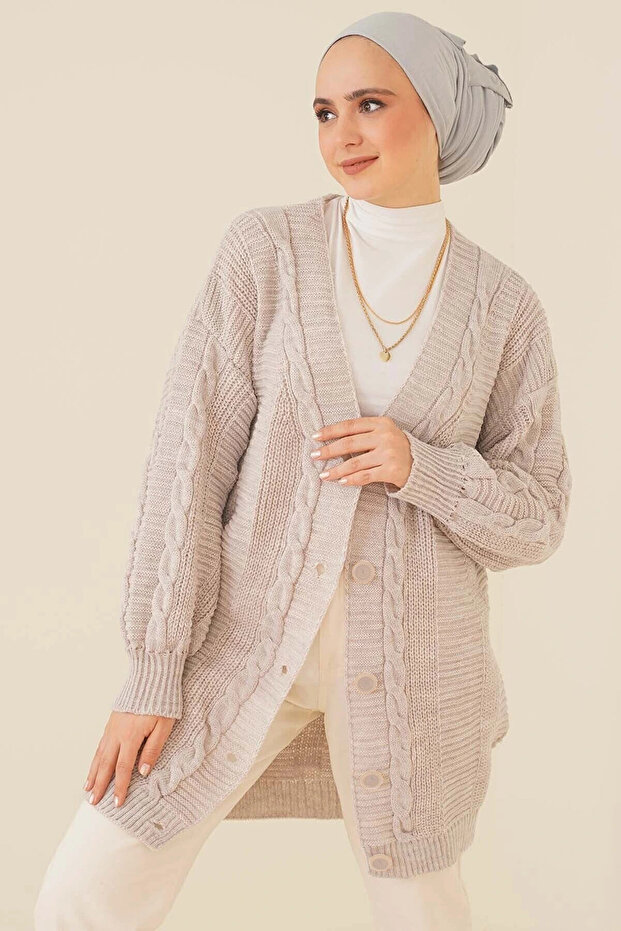 Women's Knitwear Buttoned Front Knitted Cardigan Stone