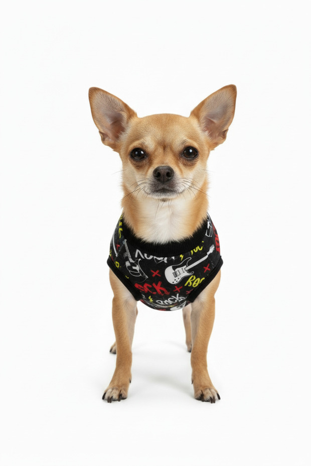 Cat-Dog Guitar Patterned Outfit - Small Breed