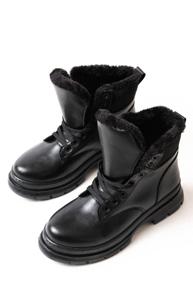 Zri̇n-080 Premium Black Lace-Up Casual Women's Boots