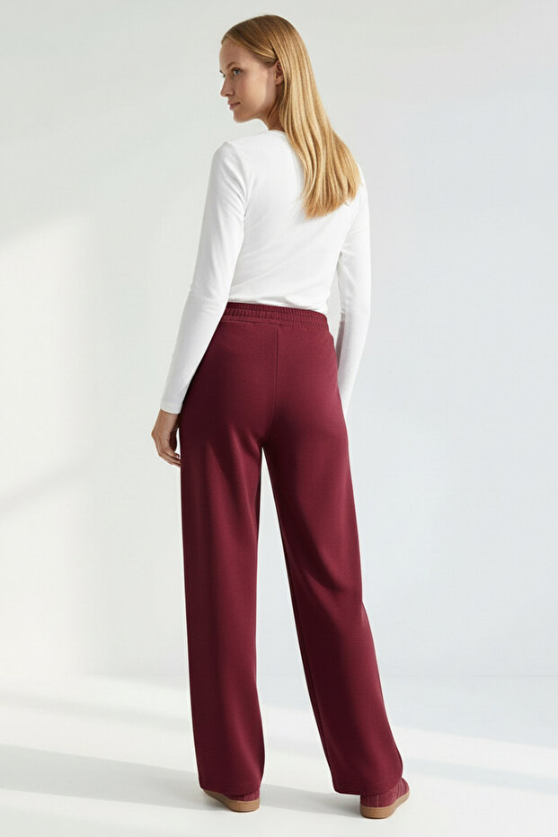 Beli Lastikli Örme Regular Vişne Pantolon - 3