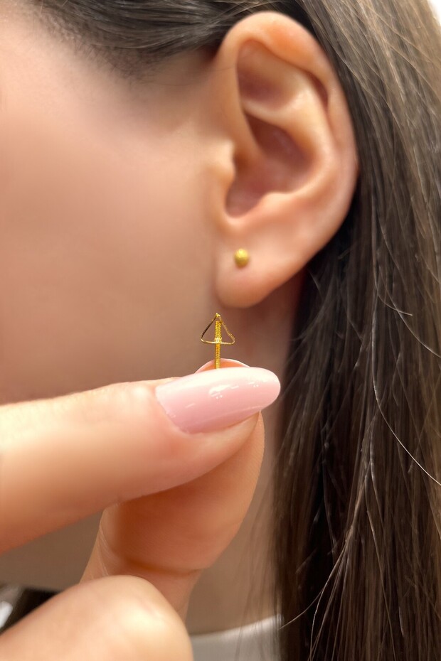 Mini Simli Top Altın Küpe - 3