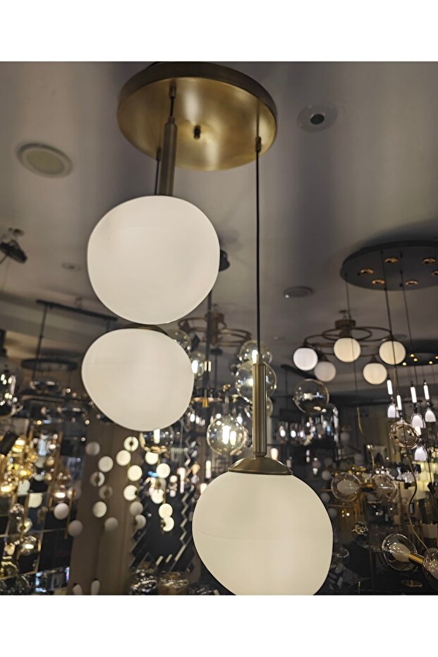 Egg Modern Bronze Gövde 3 lü Sarkıt Avize - 4