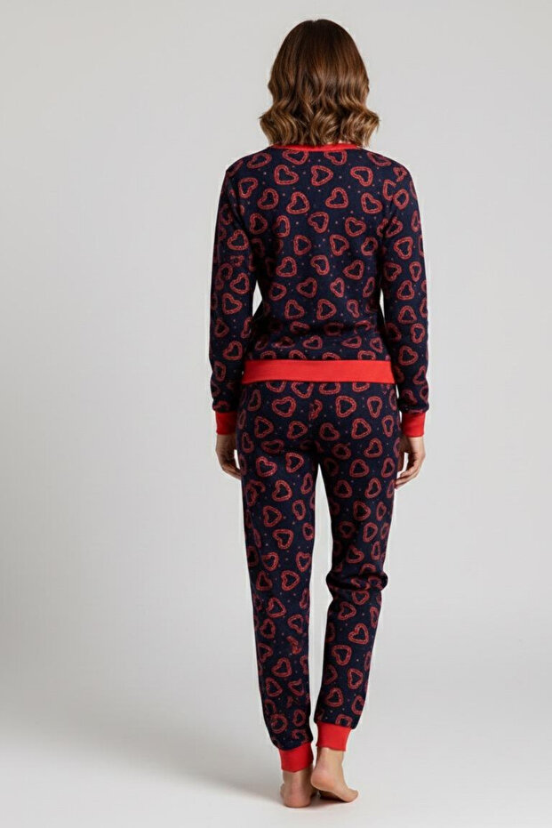 Heart Patterned Sleeve/Bottom/Cuff Pajama Set - 4