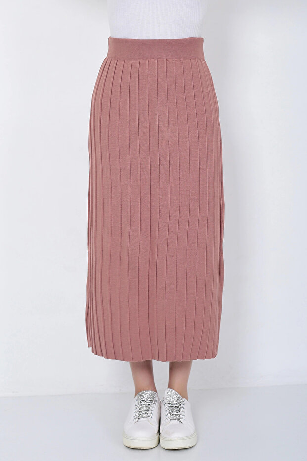 Kadın Triko Etek Oversize Gül Kurusu - 5