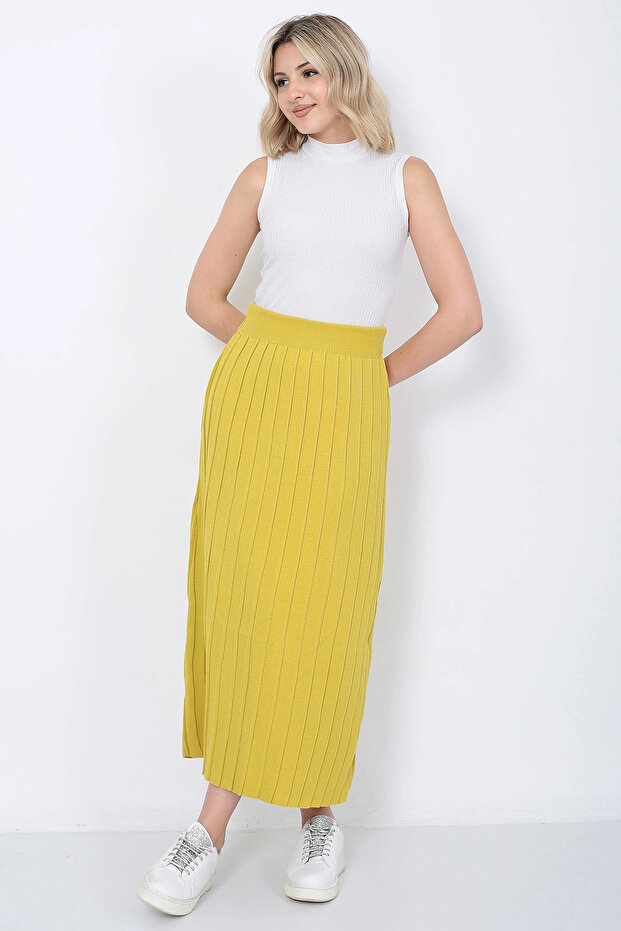 Kadın Triko Etek Oversize Hardal - 3