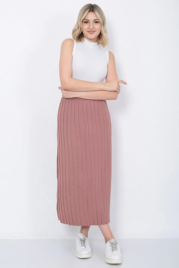 Kadın Triko Etek Oversize Gül Kurusu - 4