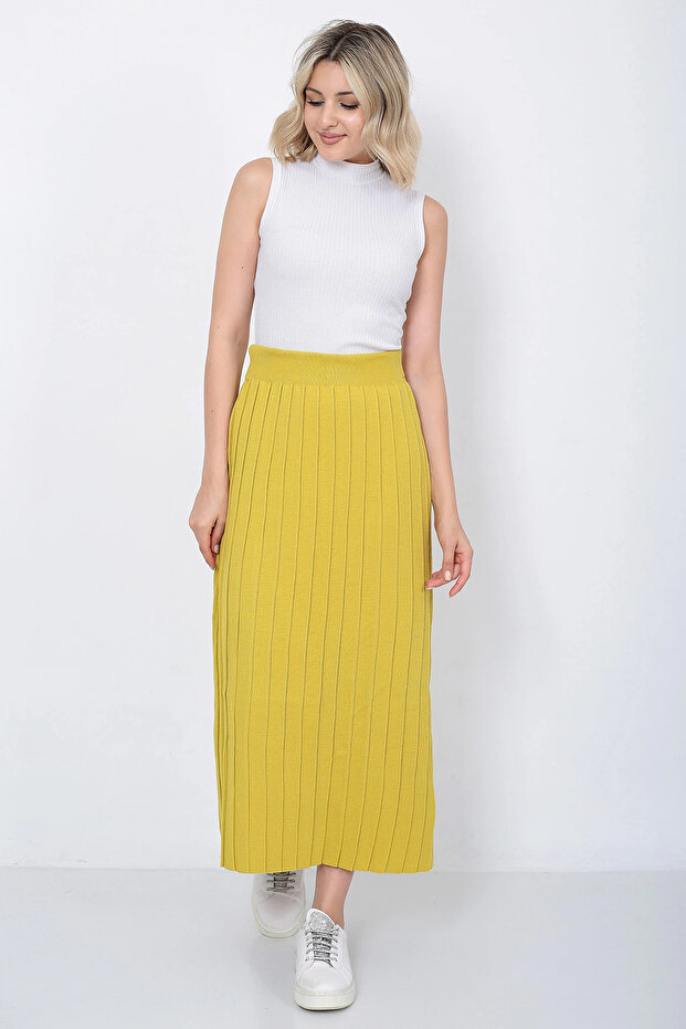 Kadın Triko Etek Oversize Hardal - 4