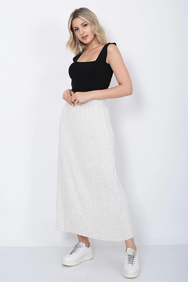 Kadın Triko Etek Oversize Taş Renk - 1