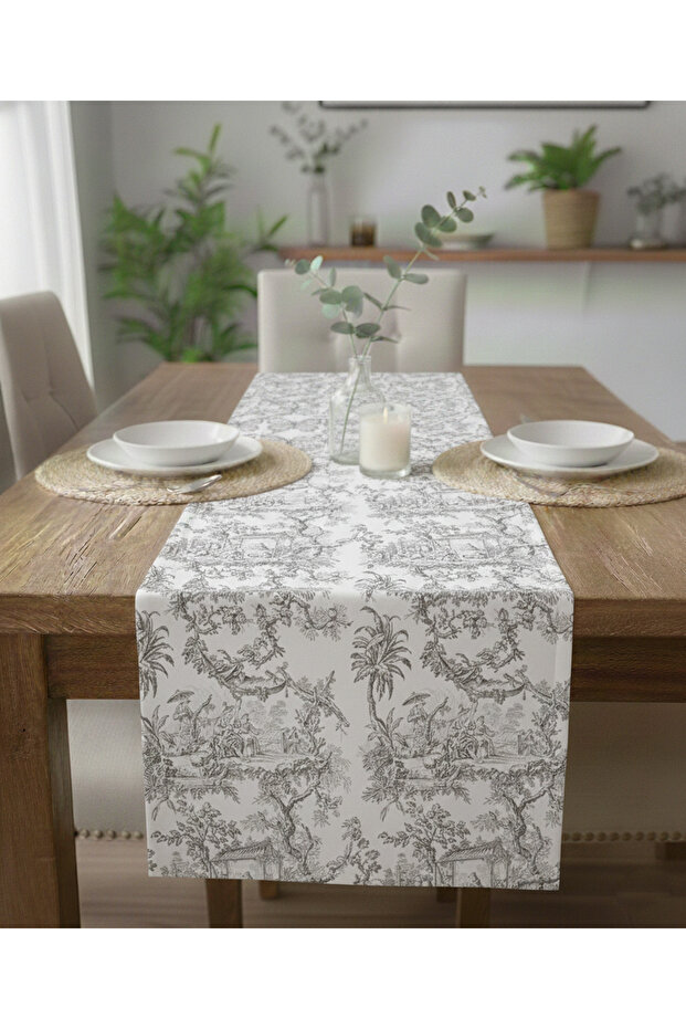 مفرش طاولة قطني رمادي أنيق 0081– 50x150 سم - 1