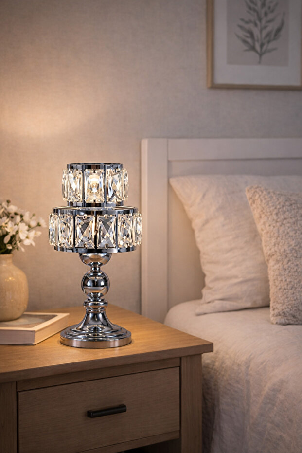 Taşli Krom Masa Lambası - 1