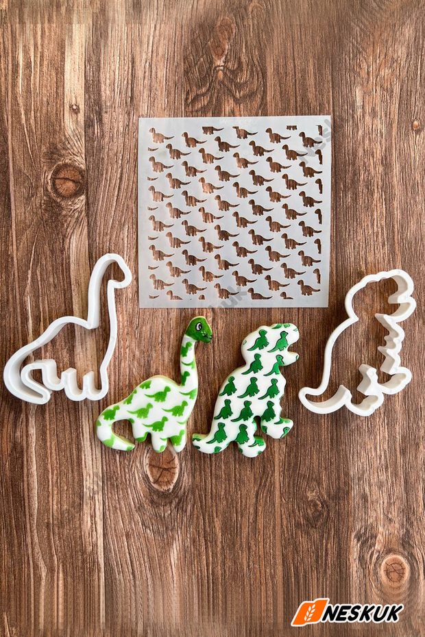 قالب بسكويت على شكل ديناصور + قالب بنمط الديناصور - 1