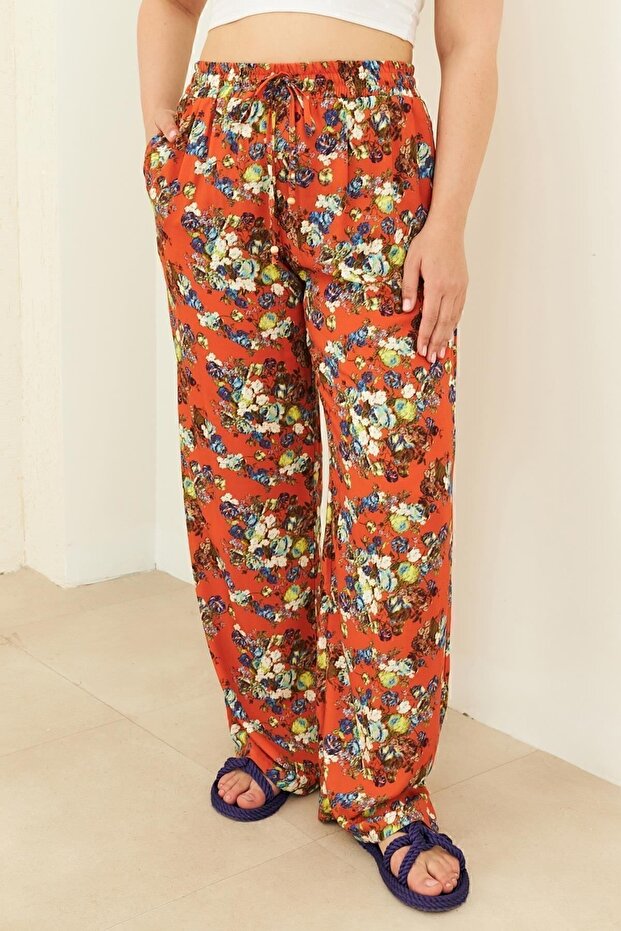Orange Patterned Wide Leg Trousers - 2