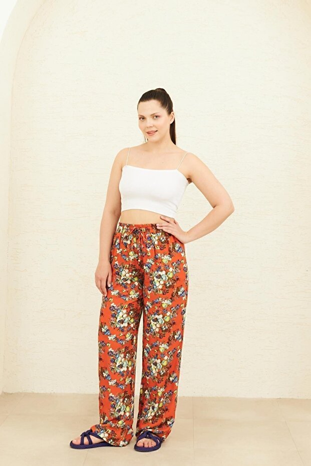 Orange Patterned Wide Leg Trousers - 5