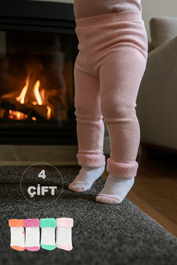 Baby 4-Piece Anti-Slip Silicone Sole Socks Set – Towel Cuffs