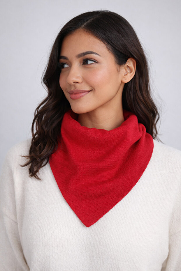 Tek Renk Triko Fular - 2