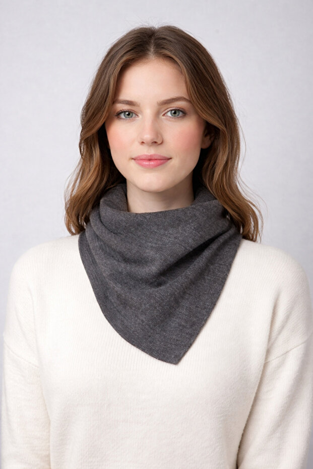 Tek Renk Triko Fular - 1