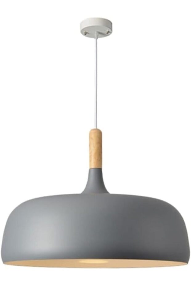 MS Nordic Style Chandelier – Gray Matte Pendant Light with Wooden Handle