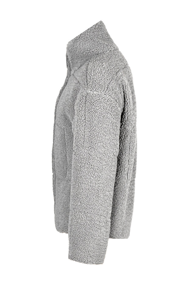 Long Length Patchwork Quilted Teddy Coat GRY - 3