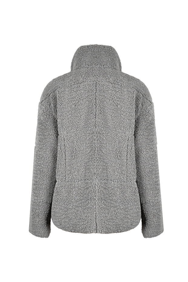 Long Length Patchwork Quilted Teddy Coat GRY - 2