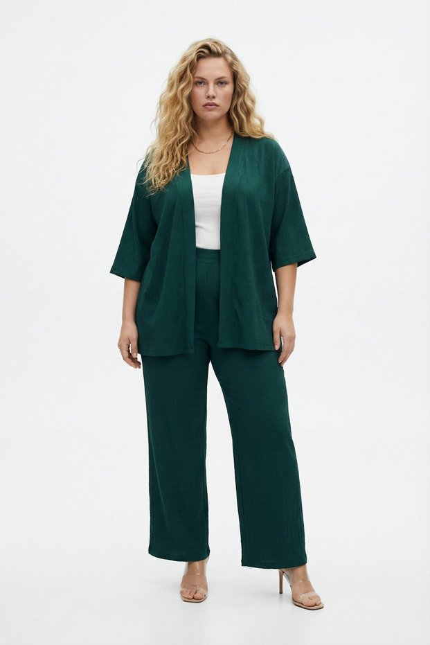 Double Suit Kimono with Wrinkle Fabric Pants