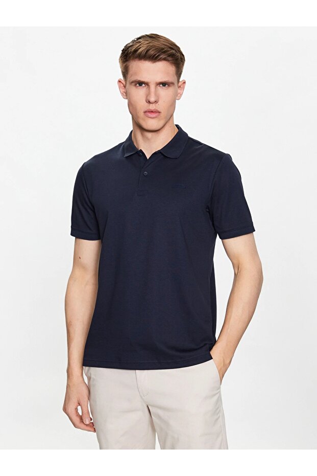 Men's Brand Logo Polo Collar Organic Cotton Navy Blue Polo Collar T-shirt K10k111657-chw