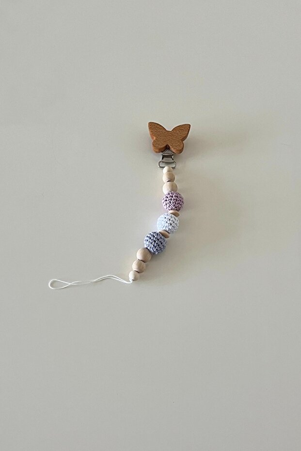 Wooden Pacifier Hanger Pink Lilac Butterfly