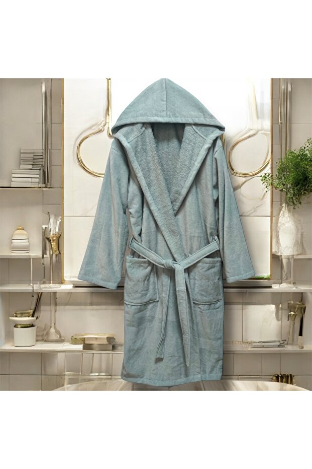 Bornoz Kadife Kapüşonlu %100 Pamuklu - 1