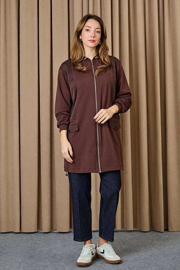 Kadın Kapüşonlu Basic Tunik - 10733TUN - BROWN - 2