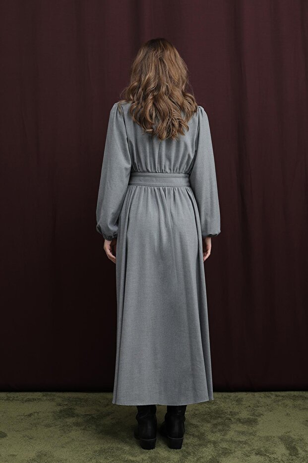 Kadın Çift Kemerli Elbise - 20700ELB - GREY - 5