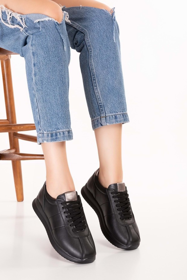 Genuine Leather Inside and Outside Anatomical Sole Lightweight Sports Shoes Kla.1616 Black