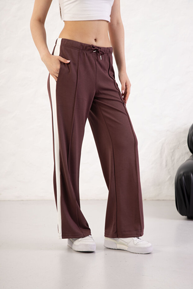 Women's Soft Textured Modal Fabric Side Stripe Wide Leg Palazzo Pants