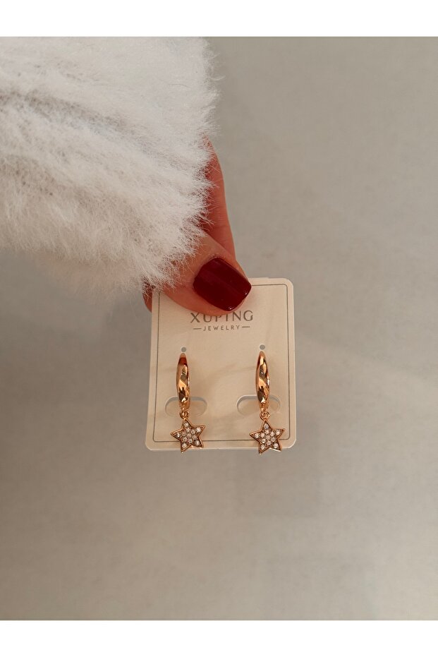 Xuping Model Mini Star Rose - Gold Plated Earrings| Imported Earrings| Zircon Stone Star Earrings