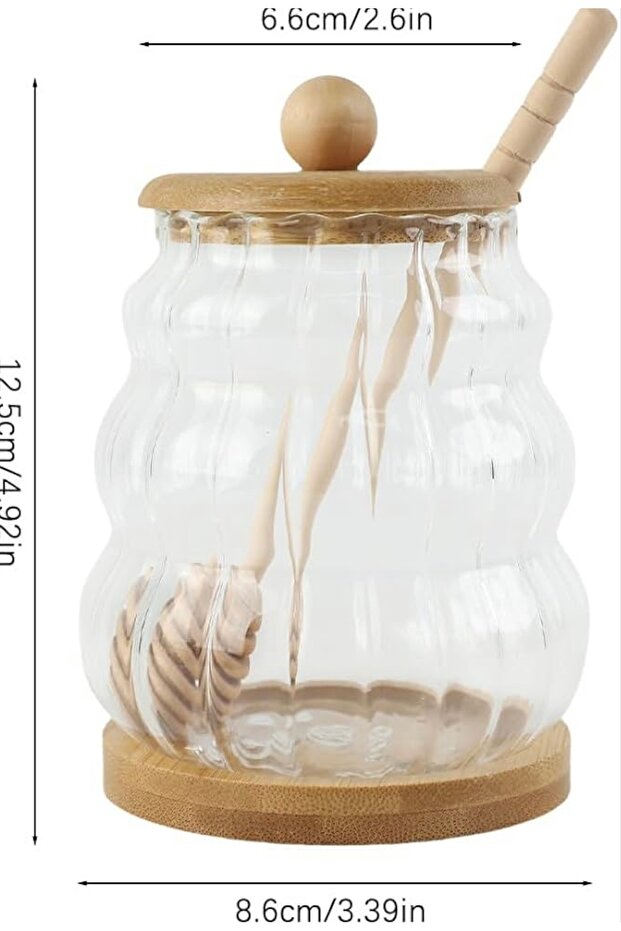 Modern Bambu Kapaklı Bambu Kaşıklı Cam Bal Kavanozu - 4